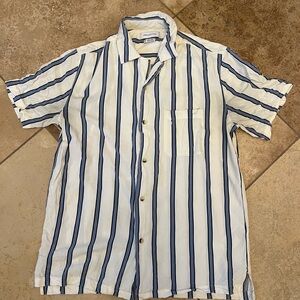 Urban Outfitters Navy and White Striped Casual Shirt